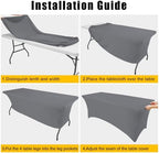 2 Pack Spandex Table Cloth 8FT, Elastic Fitted Grey Tablecloth in Grey, alternate view 5
