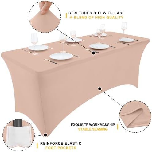2 Pack Spandex Table Cloth 8FT, Elastic Fitted Nude Tablecloth in Nude, alternate view 2