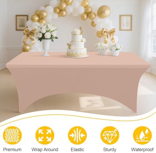 2 Pack Spandex Table Cloth 8FT, Elastic Fitted Nude Tablecloth in Nude, alternate view 3