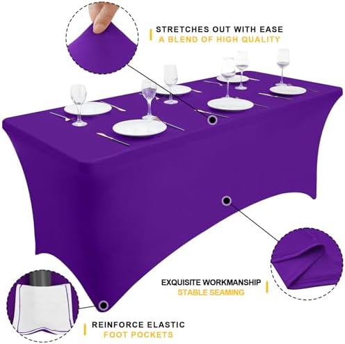 2 Pack Spandex Table Cloth 8FT, Elastic Fitted Purple Tablecloth in Purple, alternate view 3