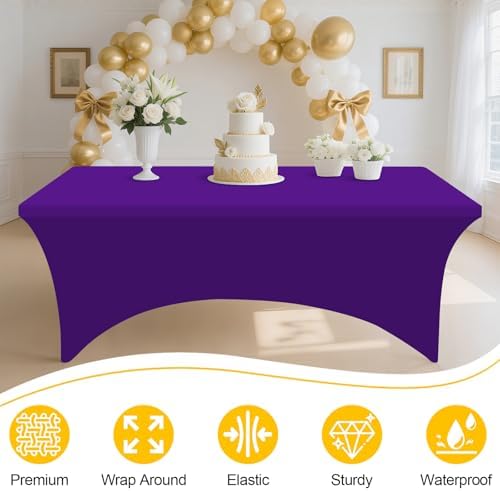 2 Pack Spandex Table Cloth 8FT, Elastic Fitted Purple Tablecloth in Purple, alternate view 4