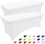 2 Pack Spandex Table Cloth 8FT, Elastic Fitted White Tablecloth in White