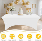 2 Pack Spandex Table Cloth 8FT, Elastic Fitted White Tablecloth in White, alternate view 4