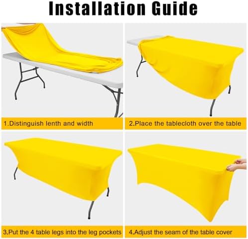 2 Pack Spandex Table Cloth 8FT, Elastic Fitted Yellow Tablecloth in Yellow, alternate view 6