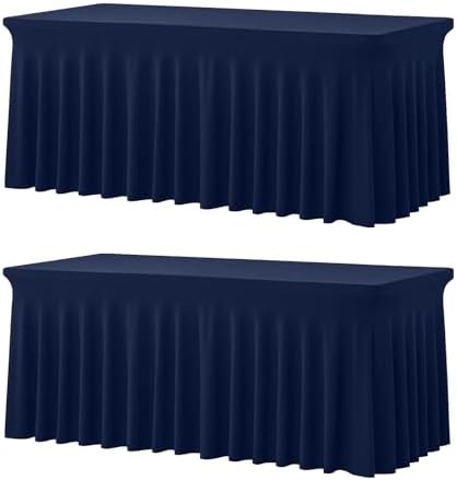 2 Pack Spandex Table Covers 6 FT, Elastic Fitted Stretch Table Skirts for Rectangle Tables, Wrinkle Resistant