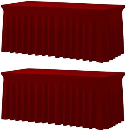 2 Pack Spandex Table Covers 8 FT, Elastic Fitted Stretch Table Skirts for Rectangle Tables, Wrinkle Resistant