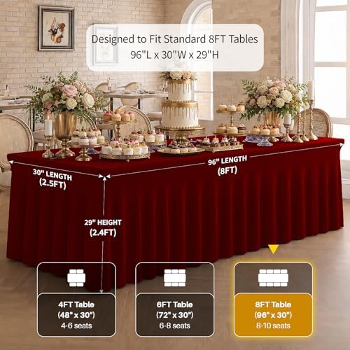 2 Pack Spandex Table Covers 8 FT, Elastic Fitted Stretch Table Skirts for Rectangle Tables, Wrinkle Resistant, alternate view
