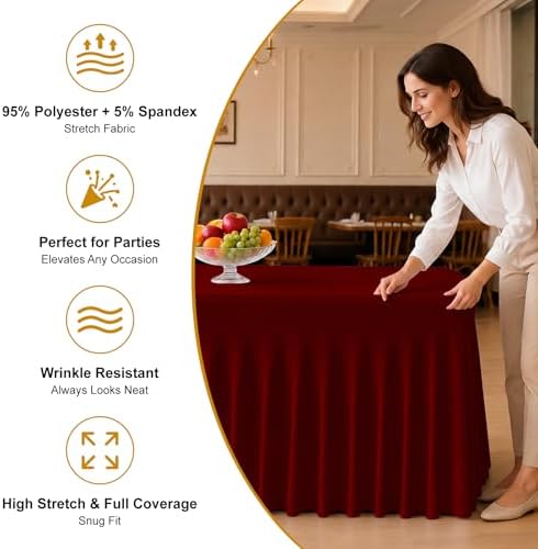 2 Pack Spandex Table Covers 8 FT, Elastic Fitted Stretch Table Skirts for Rectangle Tables, Wrinkle Resistant, alternate view