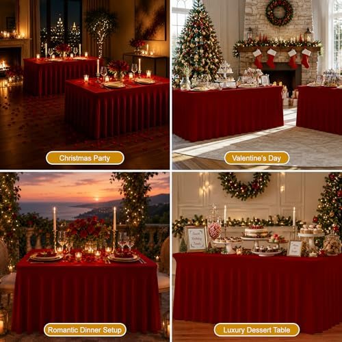 2 Pack Spandex Table Covers 8 FT, Elastic Fitted Stretch Table Skirts for Rectangle Tables, Wrinkle Resistant, alternate view