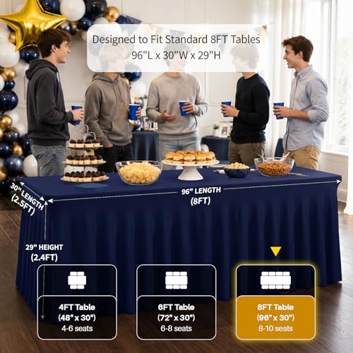 2 Pack Spandex Table Covers 8 FT, Elastic Fitted Stretch Table Skirts for Rectangle Tables, Wrinkle Resistant, alternate view