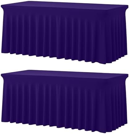 2 Pack Spandex Table Covers 8 FT, Elastic Fitted Stretch Table Skirts for Rectangle Tables, Wrinkle Resistant