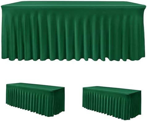 2 Pack Spandex Table Skirts 8ft, Hunter Green for Christmas Decor