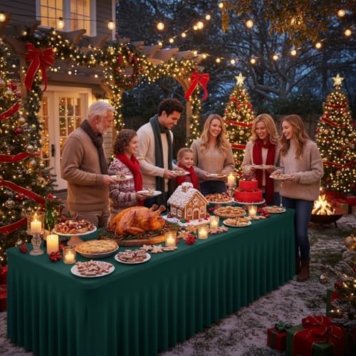 2 Pack Spandex Table Skirts 8ft, Hunter Green for Christmas Decor, alternate view 2