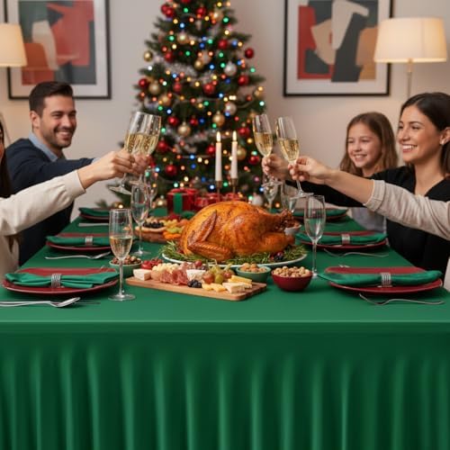 2 Pack Spandex Table Skirts 8ft, Hunter Green for Christmas Decor, alternate view 3
