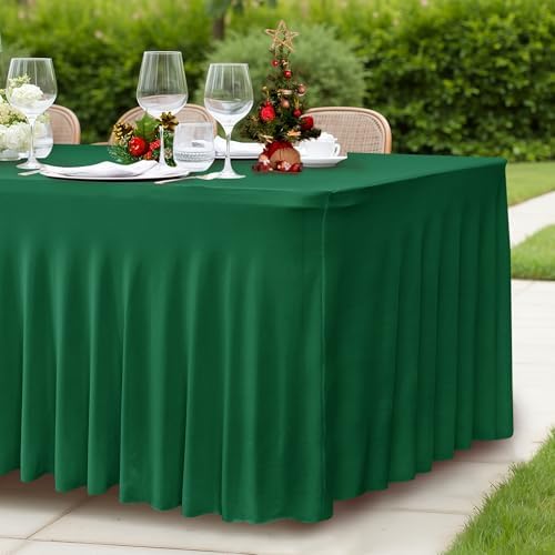 2 Pack Spandex Table Skirts 8ft, Hunter Green for Christmas Decor, alternate view 5