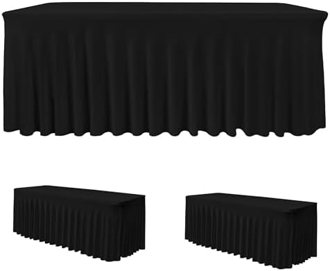 2 Pack Spandex Table Skirts for 6 Ft Rectangle Tables, Black Tablecloths