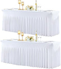 2 Pack Spandex White Fitted Table Cloth for 6ft Rectangle Tables White Stretch Tablecloth Table Covers Skirt