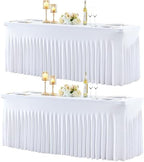 2 Pack Spandex White Fitted Table Cloth for 6ft Rectangle Tables White Stretch Tablecloth Table Covers Skirt