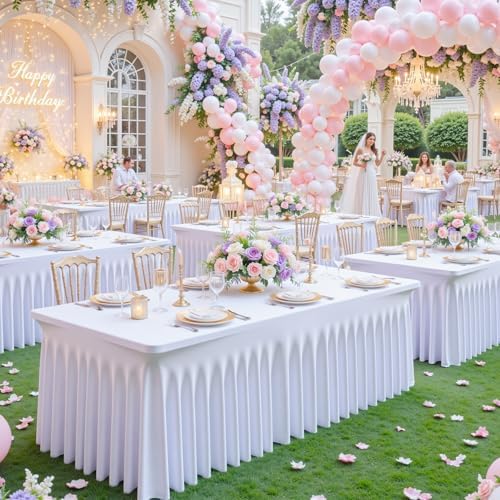 2 Pack Spandex White Fitted Table Cloth for 6ft Rectangle Tables White Stretch Tablecloth Table Covers Skirt, alternate view