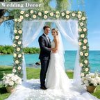 2 Pack Spring Artificial Eucalyptus Flower Garland with Champagne Roses, 13FT Fake Flower Greenery Floral Vines, alternate