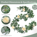 2 Pack Spring Artificial Eucalyptus Flower Garland with Champagne Roses, 13FT Fake Flower Greenery Floral Vines, alternate