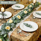 2 Pack Spring Artificial Eucalyptus Flower Garland with Champagne Roses, 13FT Fake Flower Greenery Floral Vines, alternate