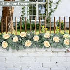 2 Pack Spring Artificial Eucalyptus Flower Garland with Champagne Roses, 13FT Fake Flower Greenery Floral Vines, alternate