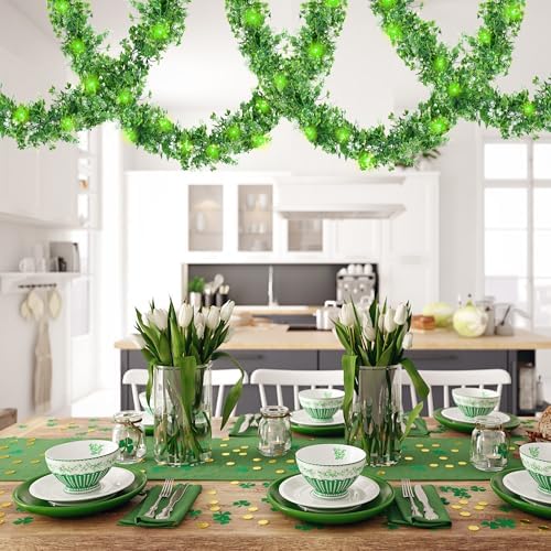 2 Pack St Patrick's Day Garlands 11.5Ft Plastic Shamrock Clover Garlands Artificial Green Irish Garlands St, alternate view 2