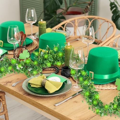 2 Pack St Patrick's Day Garlands 11.5Ft Plastic Shamrock Clover Garlands Artificial Green Irish Garlands St, alternate view 3