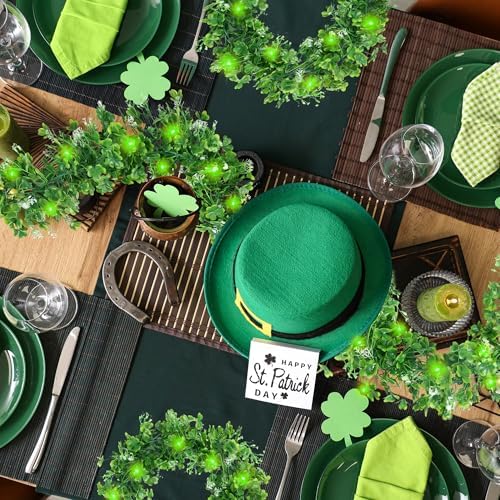 2 Pack St Patrick's Day Garlands 11.5Ft Plastic Shamrock Clover Garlands Artificial Green Irish Garlands St, alternate view 4
