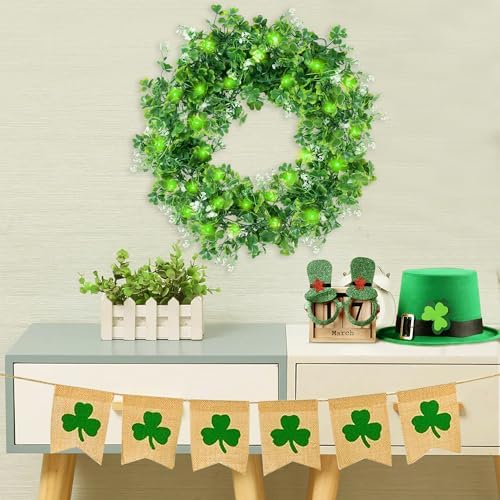 2 Pack St Patrick's Day Garlands 11.5Ft Plastic Shamrock Clover Garlands Artificial Green Irish Garlands St, alternate view 5