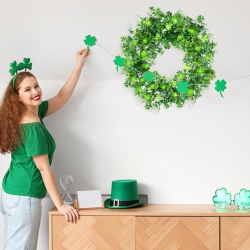 2 Pack St Patrick's Day Garlands 11.5Ft Plastic Shamrock Clover Garlands Artificial Green Irish Garlands St, alternate view 6