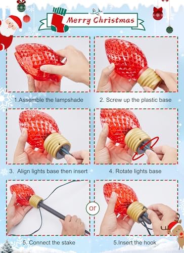 2 Pack Strawberry Jumbo C9 Christmas Pathway Lights Outdoor, Total 17FT, alternate view 7
