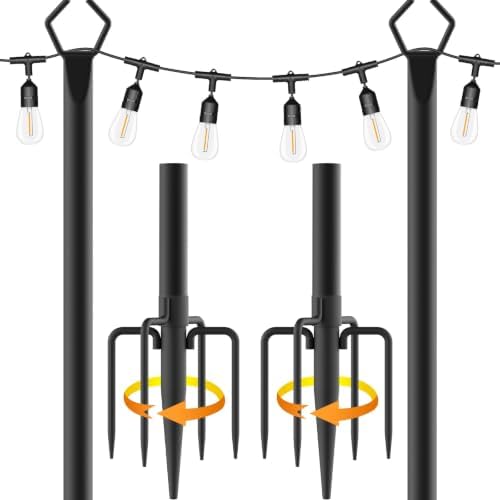 2 Pack String Light Poles,10 Ft Light Poles for Outside String Lights, Outdoor Lights Pole with Fork, Metal