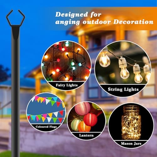 2 Pack String Light Poles,10 Ft Light Poles for Outside String Lights, Outdoor Lights Pole with Fork, Metal, alternate view 2