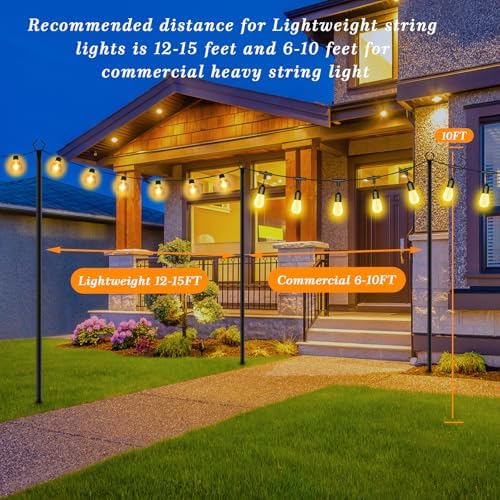 2 Pack String Light Poles,10 Ft Light Poles for Outside String Lights, Outdoor Lights Pole with Fork, Metal, alternate view 6