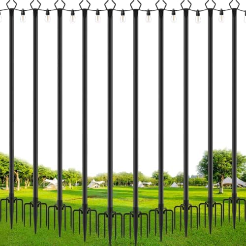 2 Pack String Light Poles,10 Ft Metal Poles with Fork for Outdoor String Lights, Outdoor Light Poles with Fork