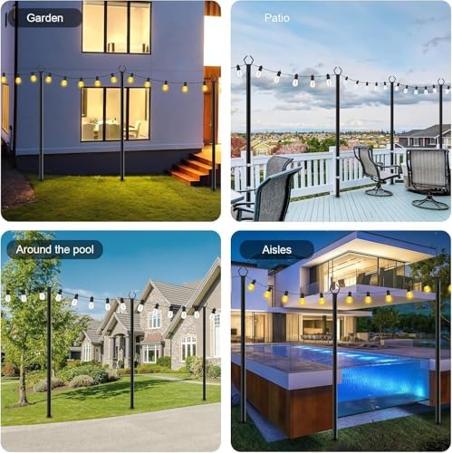 2 Pack String Light Poles,10 Ft Metal Poles with Fork for Outdoor String Lights, Outdoor Light Poles with Fork, alternate