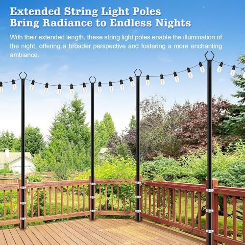 2 Pack String Light Poles,10 Ft Metal Poles with Fork for Outdoor String Lights, Outdoor Light Poles with Fork, alternate