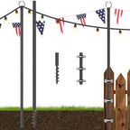 2 Pack String Light Poles for Outside, 10.5 Ft & Fence Brackets String Light Poles for String Lights, Backyard