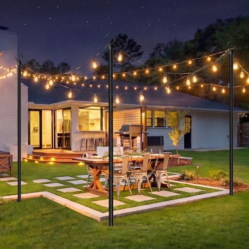 2 Pack String Light Poles for Outside, 10.5 Ft & Fence Brackets String Light Poles for String Lights, Backyard, alternate