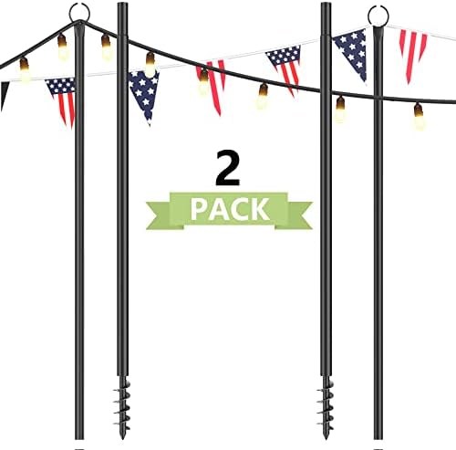 2 Pack String Light Poles for Outside, 10.5 Ft Outdoor String Light Poles for String Lights, Backyard Patio