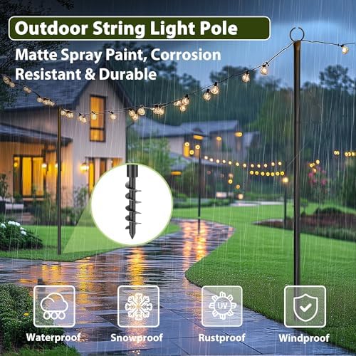 2 Pack String Light Poles for Outside, 10.5 Ft Outdoor String Light Poles for String Lights, Backyard Patio, alternate view 6