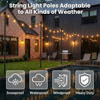 2 Pack String Light Poles for Outside, 10 FT Heavy Duty Metal Festoon Poles with 4-Prong Ground Stake, alternate view 6