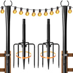 2 Pack String Light Poles for Outside, Adjustable Metal Patio Light Poles