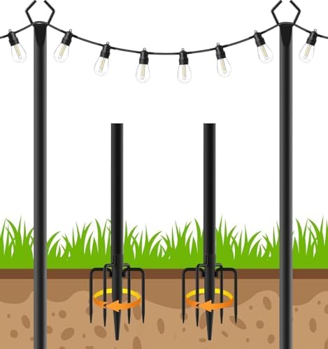 2 Pack String Light Poles, Poles for Outdoor String lights10 Ft Metal Poles with Fork for Outdoor String Lights