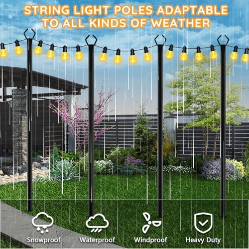 2 Pack String Light Poles, Poles for Outdoor String lights10 Ft Metal Poles with Fork for Outdoor String Lights, alternate