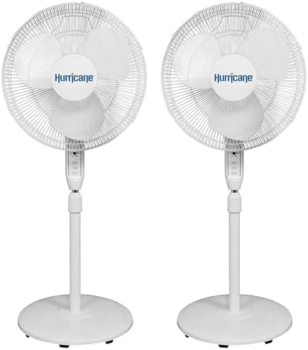 2-Pack Supreme 16-Inch Oscillating Pedestal Stand Fan with Remote, White - Quiet Operation Corded Electric