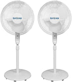 2-Pack Supreme 16-Inch Oscillating Pedestal Stand Fan with Remote, White - Quiet Operation Corded Electric