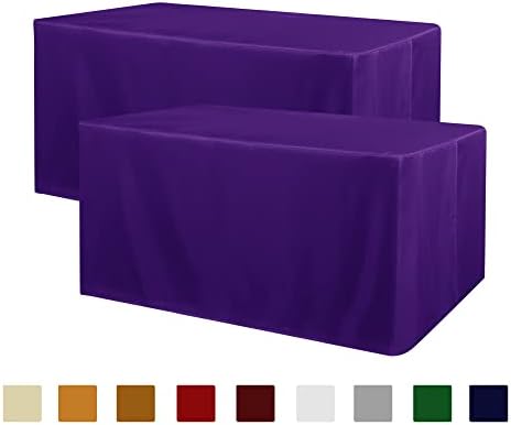2 Pack Table Clothes for 4 Foot Rectangle Tables, Purple in 4FT | 2 Pack in Purple